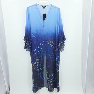 Investments Sheer Kimono Duster Coat Womens Large Floral Boho Festival Witchy